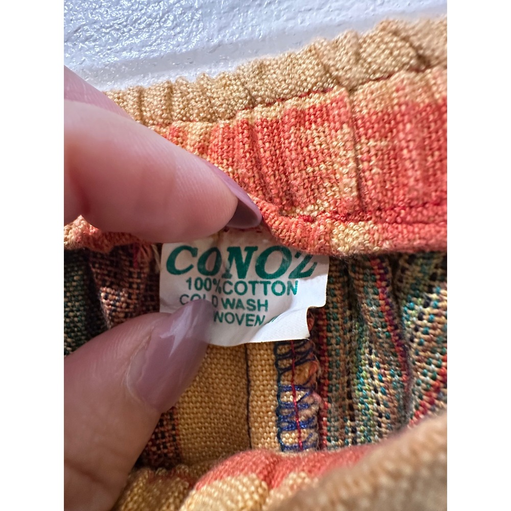 Vintage Conoz Handwoven Cotton Striped Boho Pants Yellow Orange Green Medium - Picture 5 of 7